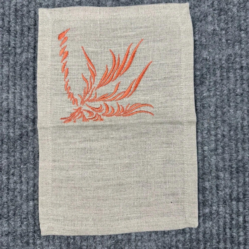 100% Linen Embroidered Table Linens 10 Pieces Abstract Tropical Coastal Hygge